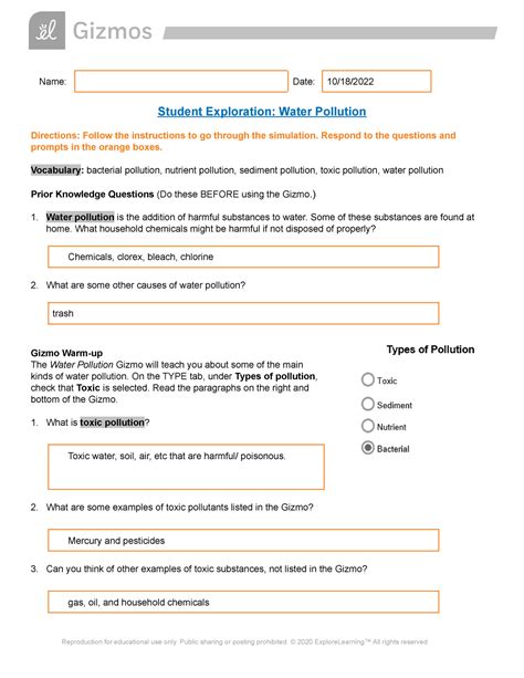 Assignment 2R - EL5733 - it will help you. . Water pollution gizmo answer key